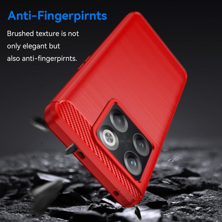 For OnePlus 10T Brushed Texture Carbon Fiber TPU Phone Case (Red)
