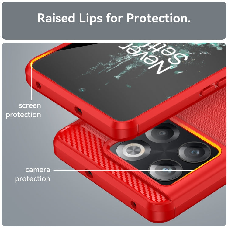 For OnePlus 10T Brushed Texture Carbon Fiber TPU Phone Case (Red)