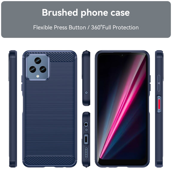 For T-Mobile REVVL 6 5G Brushed Texture Carbon Fiber TPU Phone Case (Blue)