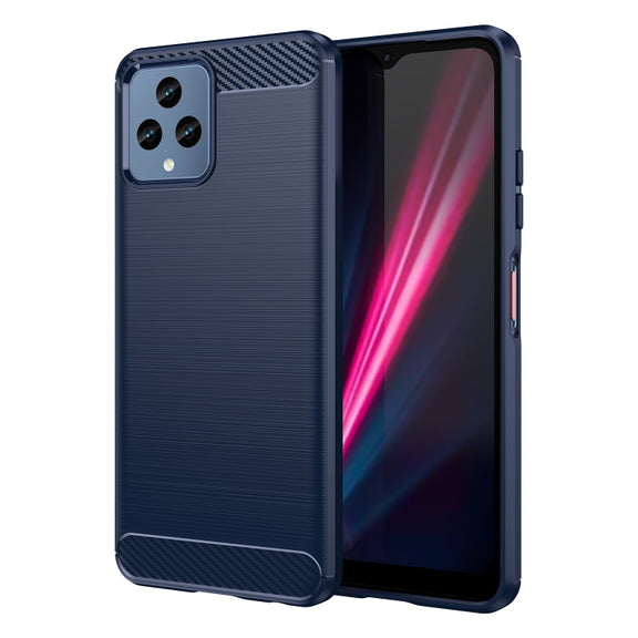 For T-Mobile REVVL 6 5G Brushed Texture Carbon Fiber TPU Phone Case (Blue)