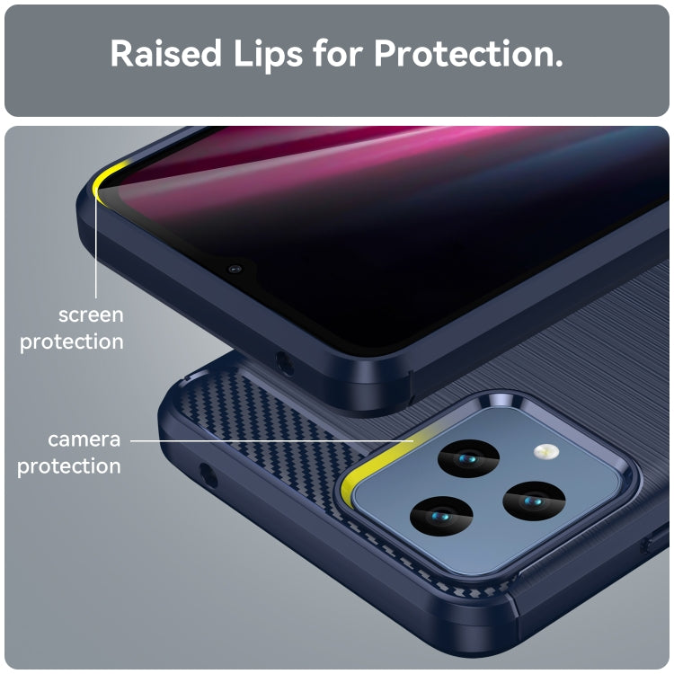 For T-Mobile REVVL 6 5G Brushed Texture Carbon Fiber TPU Phone Case (Blue)