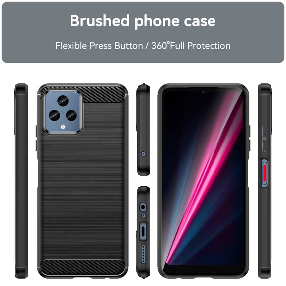 For T-Mobile REVVL 6 5G Brushed Texture Carbon Fiber TPU Phone Case (Black)