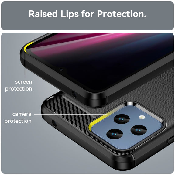 For T-Mobile REVVL 6 5G Brushed Texture Carbon Fiber TPU Phone Case (Black)