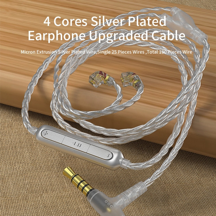 CVJ V7 1.25m 4-Cores Silver-plated 3.5mm Elbow Earphone Cable, Model:2 Pin with Mic(Silver)