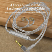 CVJ V7 1.25m 4-Cores Silver-plated 3.5mm Elbow Earphone Cable, Model:2 Pin with Mic(Silver)