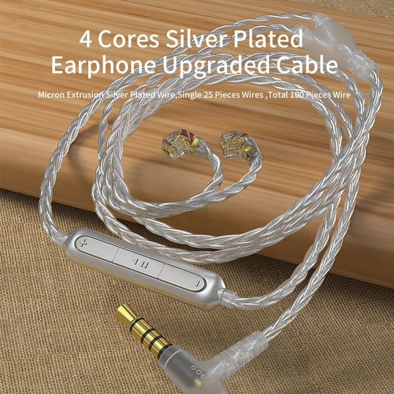 CVJ V7 1.25m 4-Cores Silver-plated 3.5mm Elbow Earphone Cable, Model:2 Pin with Mic(Silver)