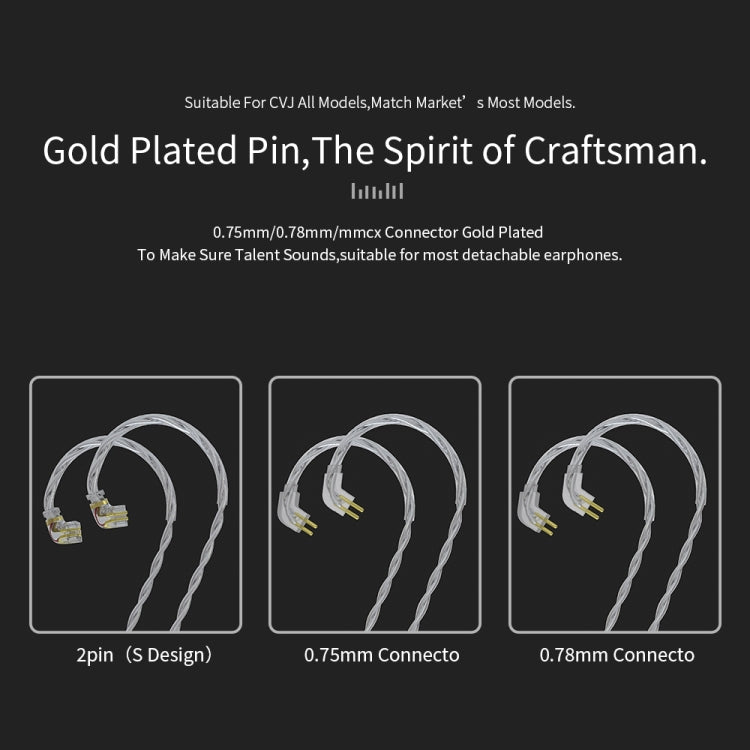 CVJ V7 1.25m 4-Cores Silver-plated 3.5mm Elbow Earphone Cable, Model:2 Pin with Mic(Silver)