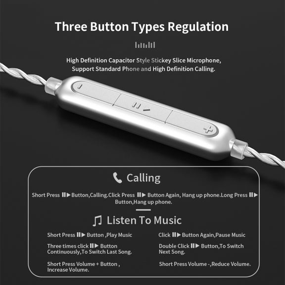 CVJ V7 1.25m 4-Cores Silver-plated 3.5mm Elbow Earphone Cable, Model:2 Pin with Mic(Silver)