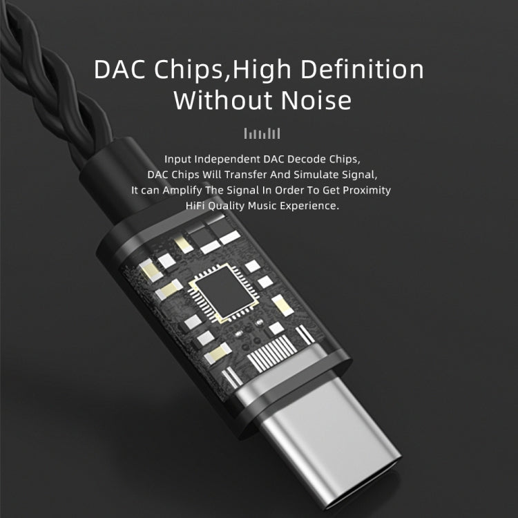 CVJ V6.TC 1.25m Type-C Digital Decoding Oxygen-free Copper Earphone Cable, Style:0.75mm(Black)