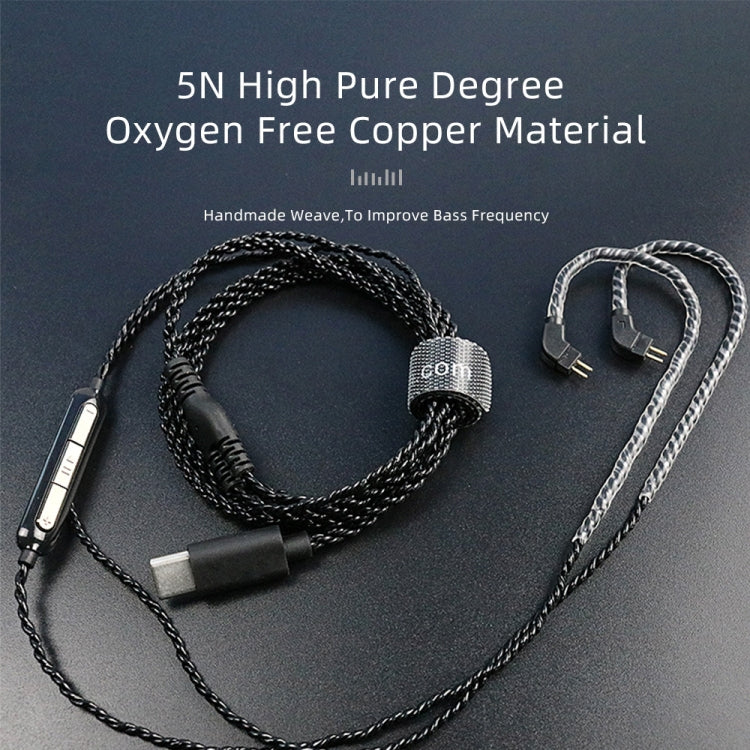 CVJ V6.TC 1.25m Type-C Digital Decoding Oxygen-free Copper Earphone Cable, Style:0.75mm(Black)