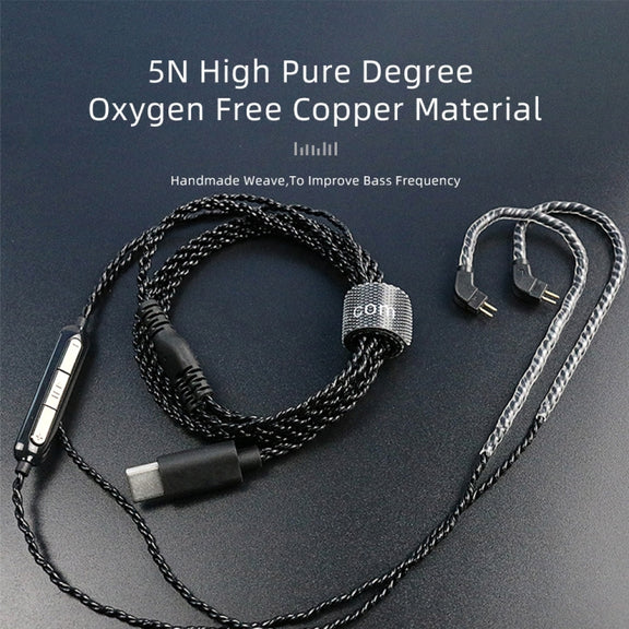 CVJ V6.TC 1.25m Type-C Digital Decoding Oxygen-free Copper Earphone Cable, Style:0.75mm(Black)