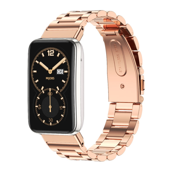 For Xiaomi Mi Band 7 Pro Mijobs Three-bead Metal Stainless Steel Watch Band(Rose Gold) - Watch Bands by MIJOBS