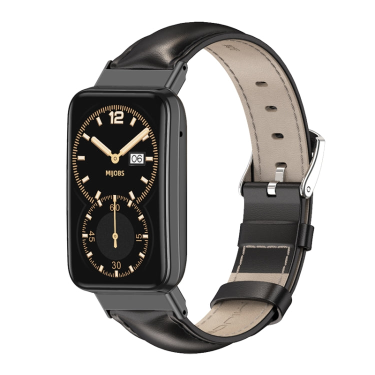 For Xiaomi Mi Band 7 Pro Mijobs Genuine Leather Top Layer Cowhide Watch Band(Black) - Watch Bands by MIJOBS