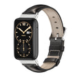 For Xiaomi Mi Band 7 Pro Mijobs Genuine Leather Top Layer Cowhide Watch Band(Black Silver) - Watch Bands by MIJOBS