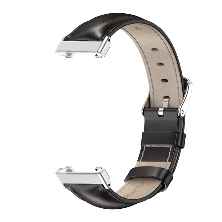 For Xiaomi Mi Band 7 Pro Mijobs Genuine Leather Top Layer Cowhide Watch Band(Black Silver) - Watch Bands by MIJOBS