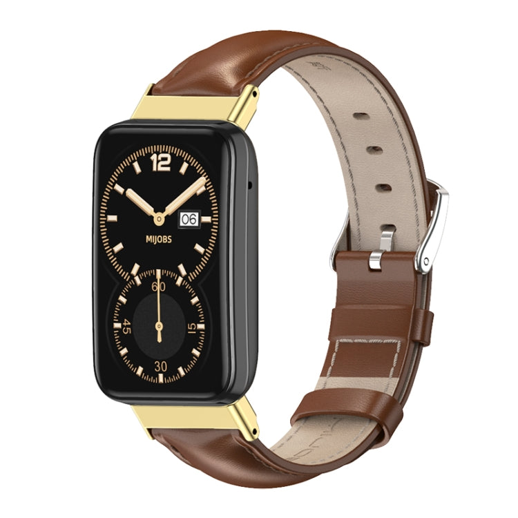 For Xiaomi Mi Band 7 Pro Mijobs Genuine Leather Top Layer Cowhide Watch Band(Brown Gold) - Watch Bands by MIJOBS