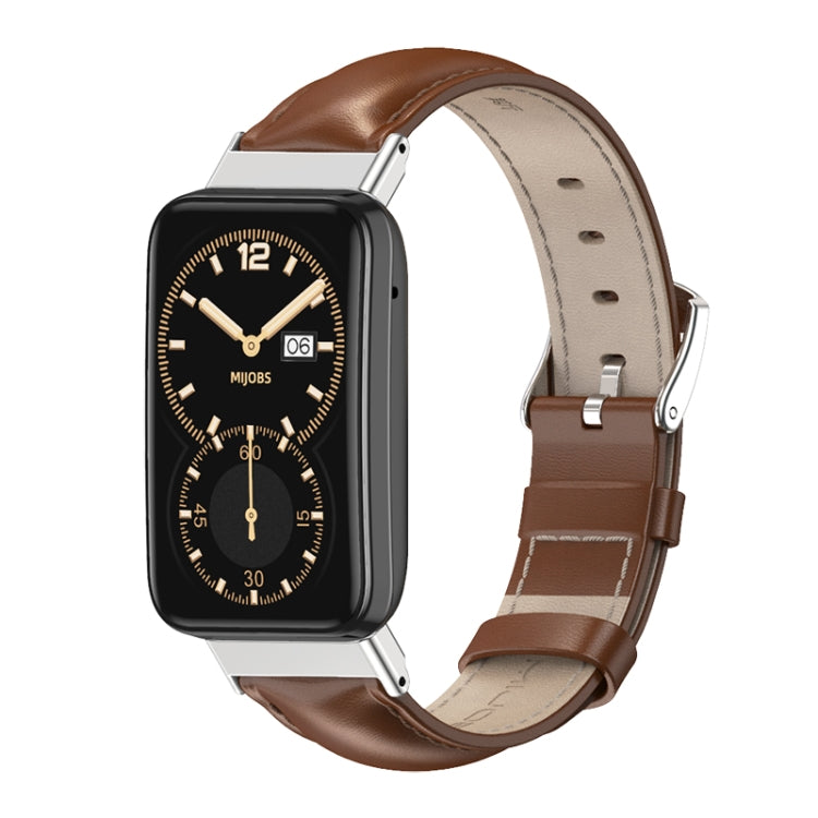 For Xiaomi Mi Band 7 Pro Mijobs Genuine Leather Top Layer Cowhide Watch Band(Brown Silver) - Watch Bands by MIJOBS