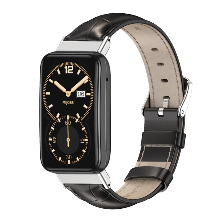 For Xiaomi Mi Band 7 Pro Mijobs Genuine Leather Top Layer Cowhide Watch Band(Bamboo Black Silver) - Watch Bands by MIJOBS