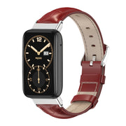 For Xiaomi Mi Band 7 Pro Mijobs Genuine Leather Top Layer Cowhide Watch Band(Bamboo Red Silver)
