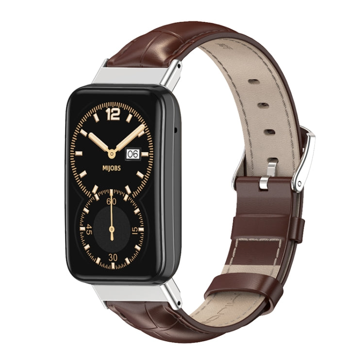 For Xiaomi Mi Band 7 Pro Mijobs Genuine Leather Top Layer Cowhide Watch Band(Bamboo Coffee Silver) - Watch Bands by MIJOBS