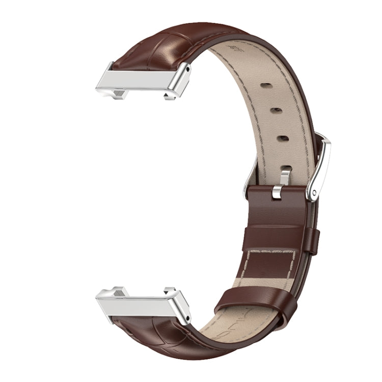 For Xiaomi Mi Band 7 Pro Mijobs Genuine Leather Top Layer Cowhide Watch Band(Bamboo Coffee Silver) - Watch Bands by MIJOBS