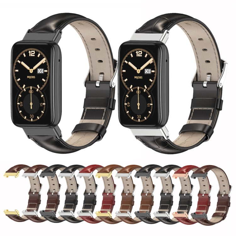 For Xiaomi Mi Band 7 Pro Mijobs Genuine Leather Top Layer Cowhide Watch Band(Brown Silver) - Watch Bands by MIJOBS