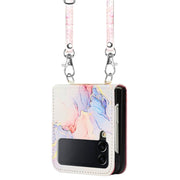 For Samsung Galaxy Z Flip4 Crossbody Marble Pattern Leather Phone Case(Galaxy Marble White LS004)