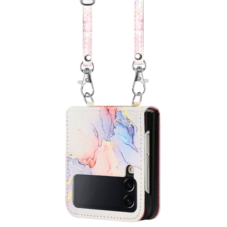 For Samsung Galaxy Z Flip4 Crossbody Marble Pattern Leather Phone Case(Galaxy Marble White LS004)
