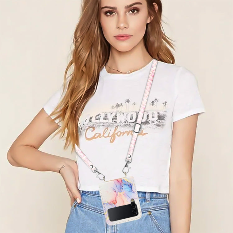 For Samsung Galaxy Z Flip4 Crossbody Marble Pattern Leather Phone Case(Galaxy Marble White LS004)