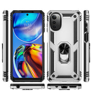 For Motorola Moto E32 4G Shockproof TPU + PC Phone Case with 360 Degree Rotating Holder(Silver)