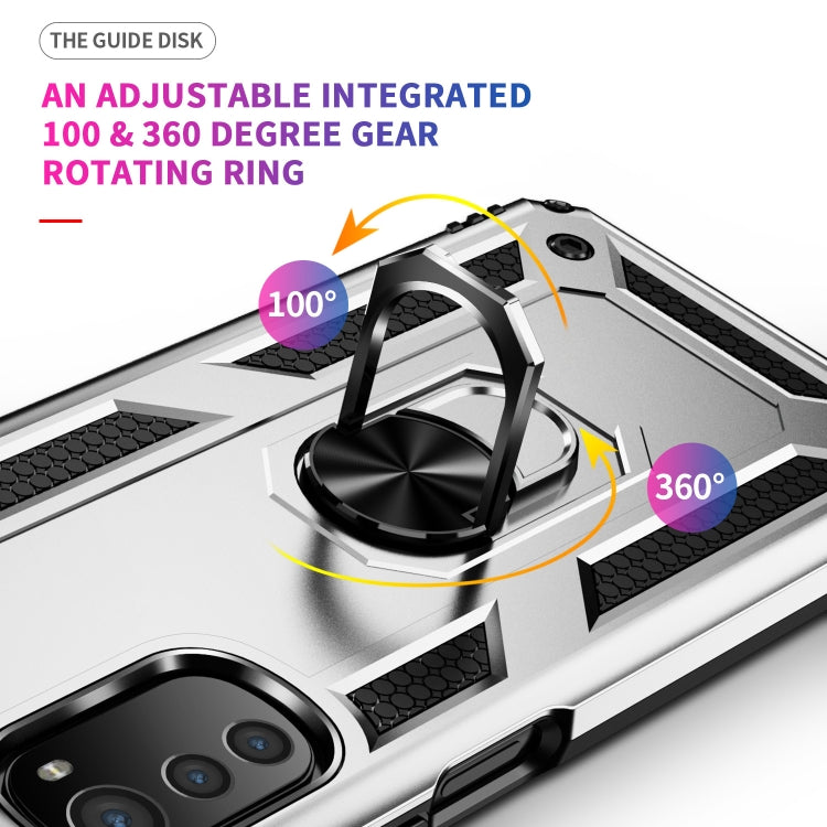For Motorola Moto E32 4G Shockproof TPU + PC Phone Case with 360 Degree Rotating Holder(Silver)