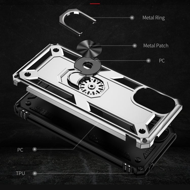 For Motorola Moto E32 4G Shockproof TPU + PC Phone Case with 360 Degree Rotating Holder(Silver)