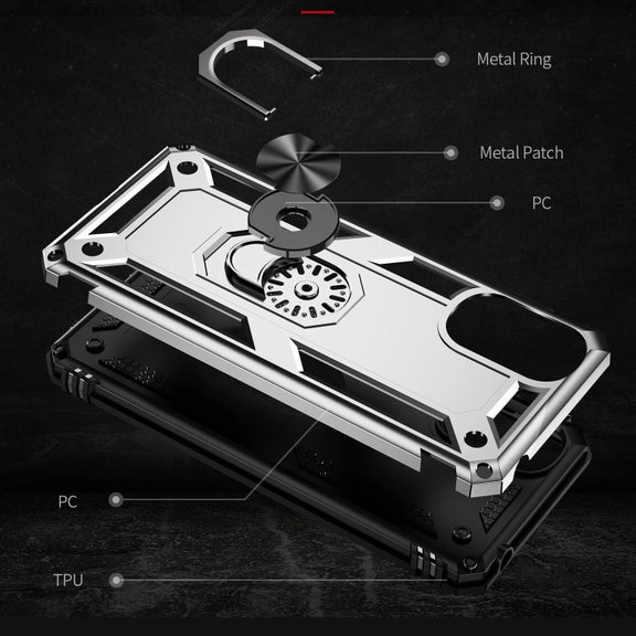 For Motorola Moto E32 4G Shockproof TPU + PC Phone Case with 360 Degree Rotating Holder(Silver)
