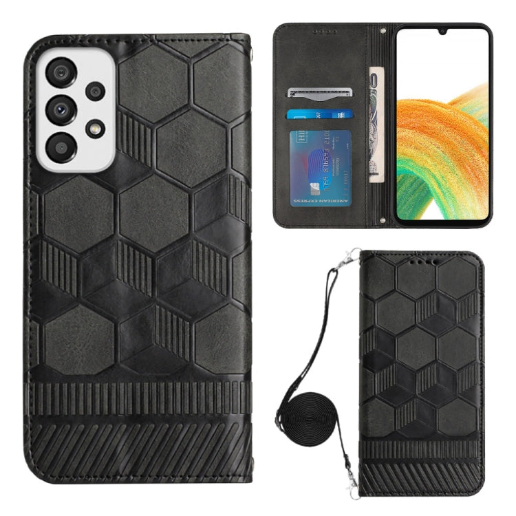 For Samsung Galaxy A33 5G Crossbody Football Texture Magnetic PU Phone Case(Black)