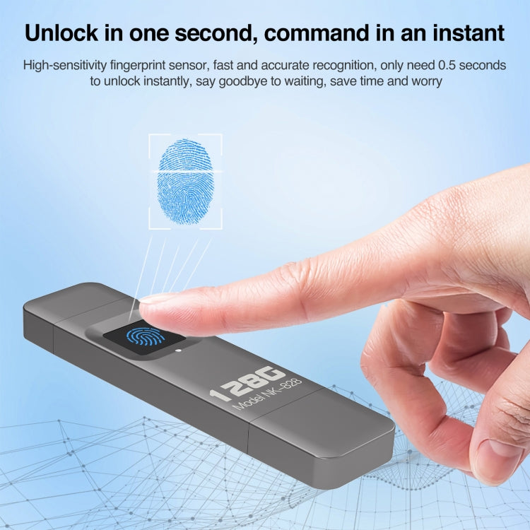 128GB NK-828 8 Pin + USB 2 in 1 Zinc Alloy U Disk with Fingerprint Unlock