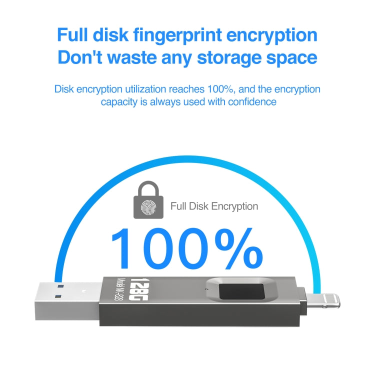 128GB NK-828 8 Pin + USB 2 in 1 Zinc Alloy U Disk with Fingerprint Unlock