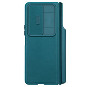 For Samsung Galaxy Z Fold4 5G NILLKIN QIN Series Pro Sliding Camera Cover Design Leather Phone Case(Cyan)