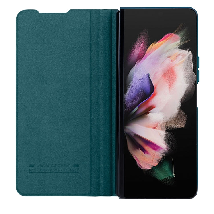 For Samsung Galaxy Z Fold4 5G NILLKIN QIN Series Pro Sliding Camera Cover Design Leather Phone Case(Cyan)