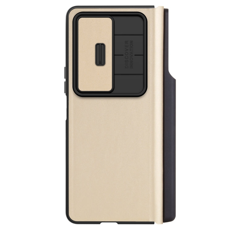For Samsung Galaxy Z Fold4 5G NILLKIN QIN Series Pro Sliding Camera Cover Design Leather Phone Case(Gold)