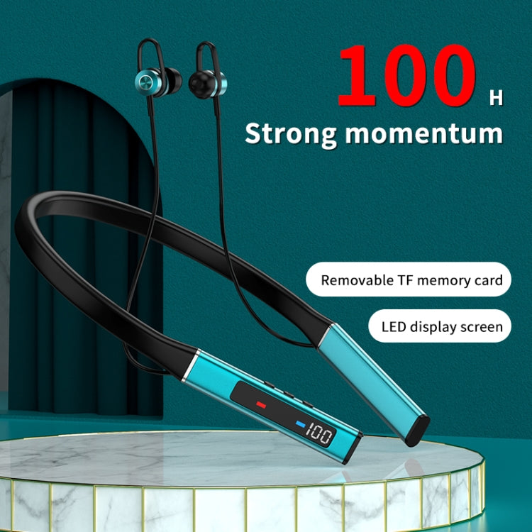 k18 Wireless Bluetooth Neck-mounted Magnetic Noise Cancelling Earphone with Digital Display Function(Blue)