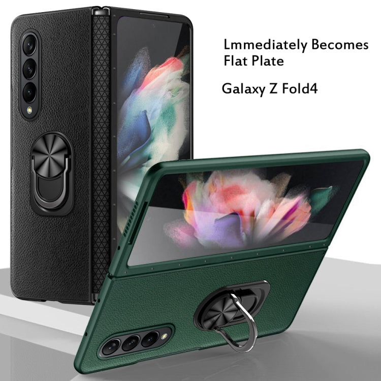 For Samsung Galaxy Z Fold4 GKK Litchi Pattern Foldable Protective Phone Case with Ring Holder(Green)