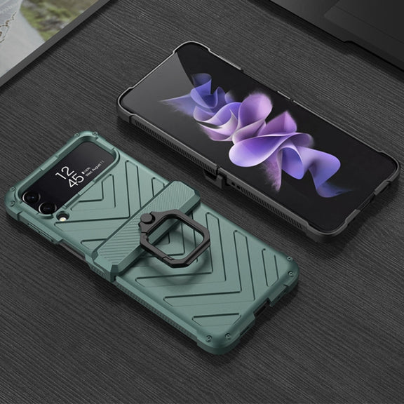 For Samsung Galaxy Z Flip4 GKK Sliding Camshield Magnetic Armor Flip Phone Case with Ring Holder(Forest Green)