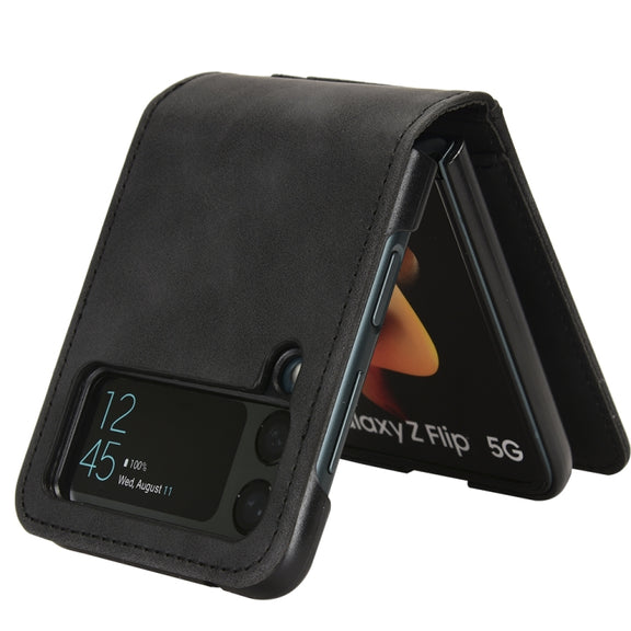 For Samsung Galaxy Z Flip4 5G Skin-feeling Half-split External Card Slot Folding Phone Case(Black)