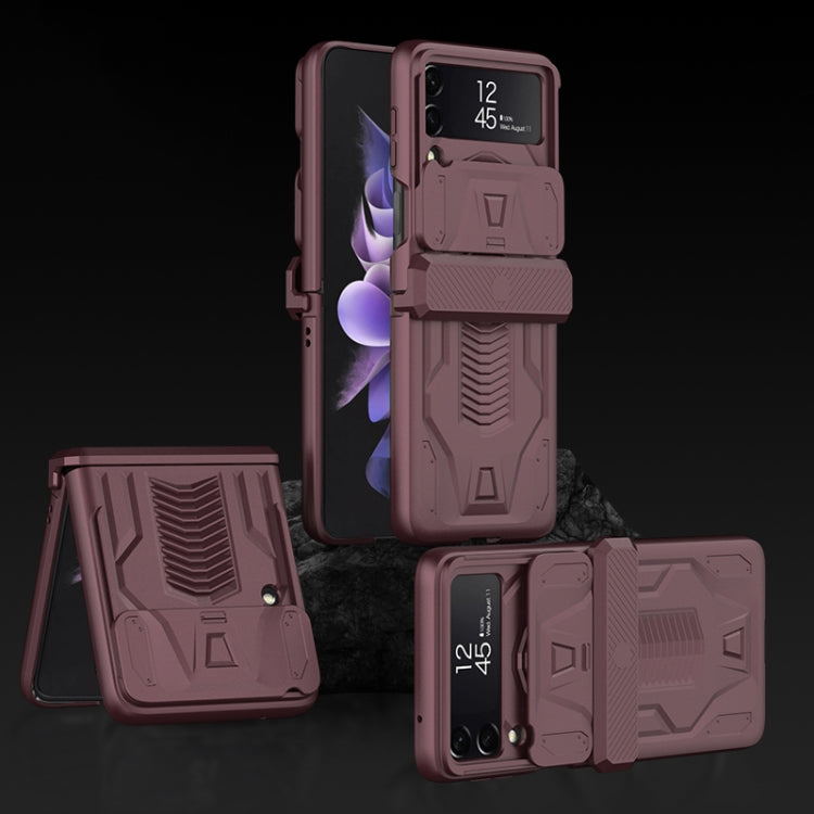 For Samsung Galaxy Z Flip4 GKK Sliding Camshield Magnetic Armor Flip Phone Case(Wine Red)