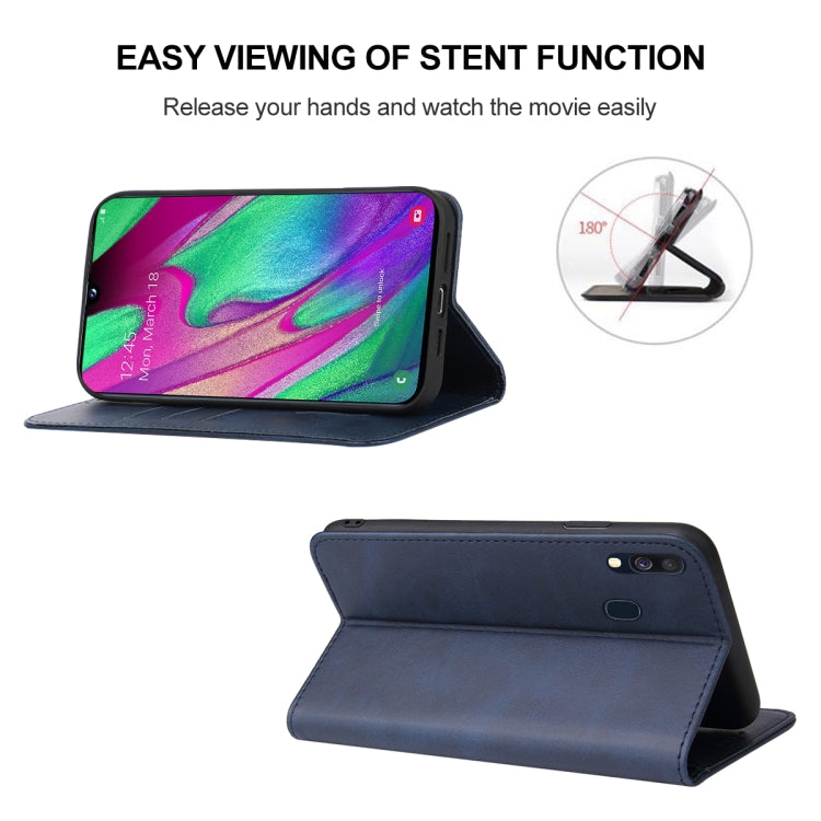 For Samsung Galaxy A40 Magnetic Closure Leather Phone Case(Blue)