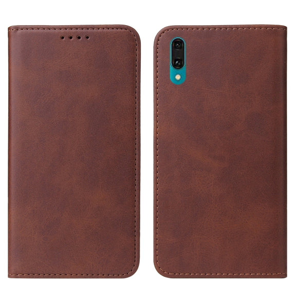 For Huawei Y9 2019 Magnetic Closure Leather Phone Case(Brown)