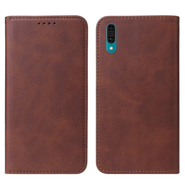 For Huawei Y9 2019 Magnetic Closure Leather Phone Case(Brown)