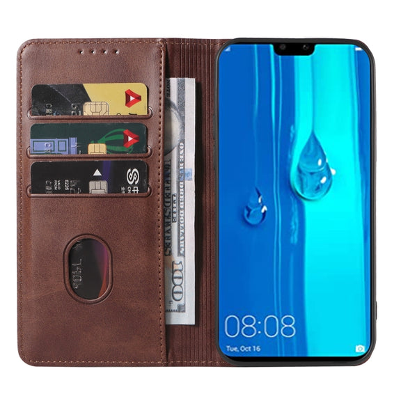 For Huawei Y9 2019 Magnetic Closure Leather Phone Case(Brown)