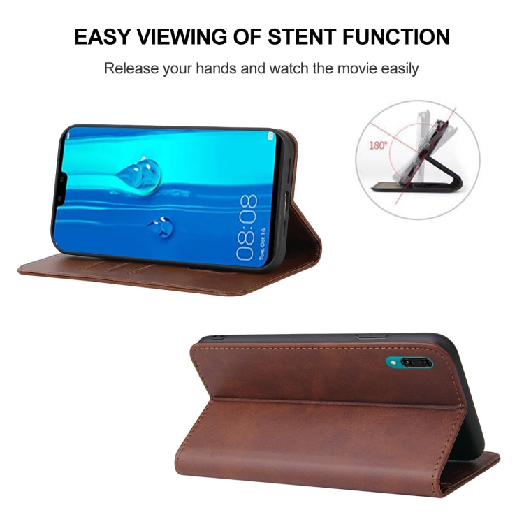 For Huawei Y9 2019 Magnetic Closure Leather Phone Case(Brown)