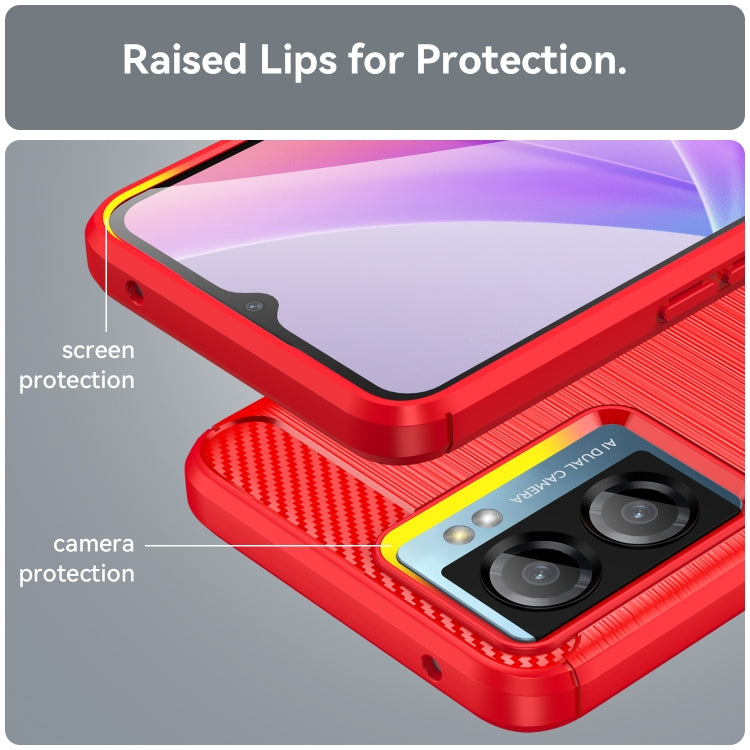 For OPPO A57S Carbon Fiber Brushed Texture TPU Case(Red)